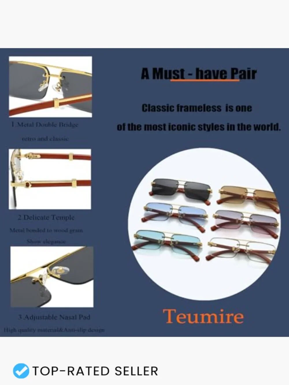Fashion Rimless Rectangle Sunglasses Frameless Square Sun Glasses UV Protection